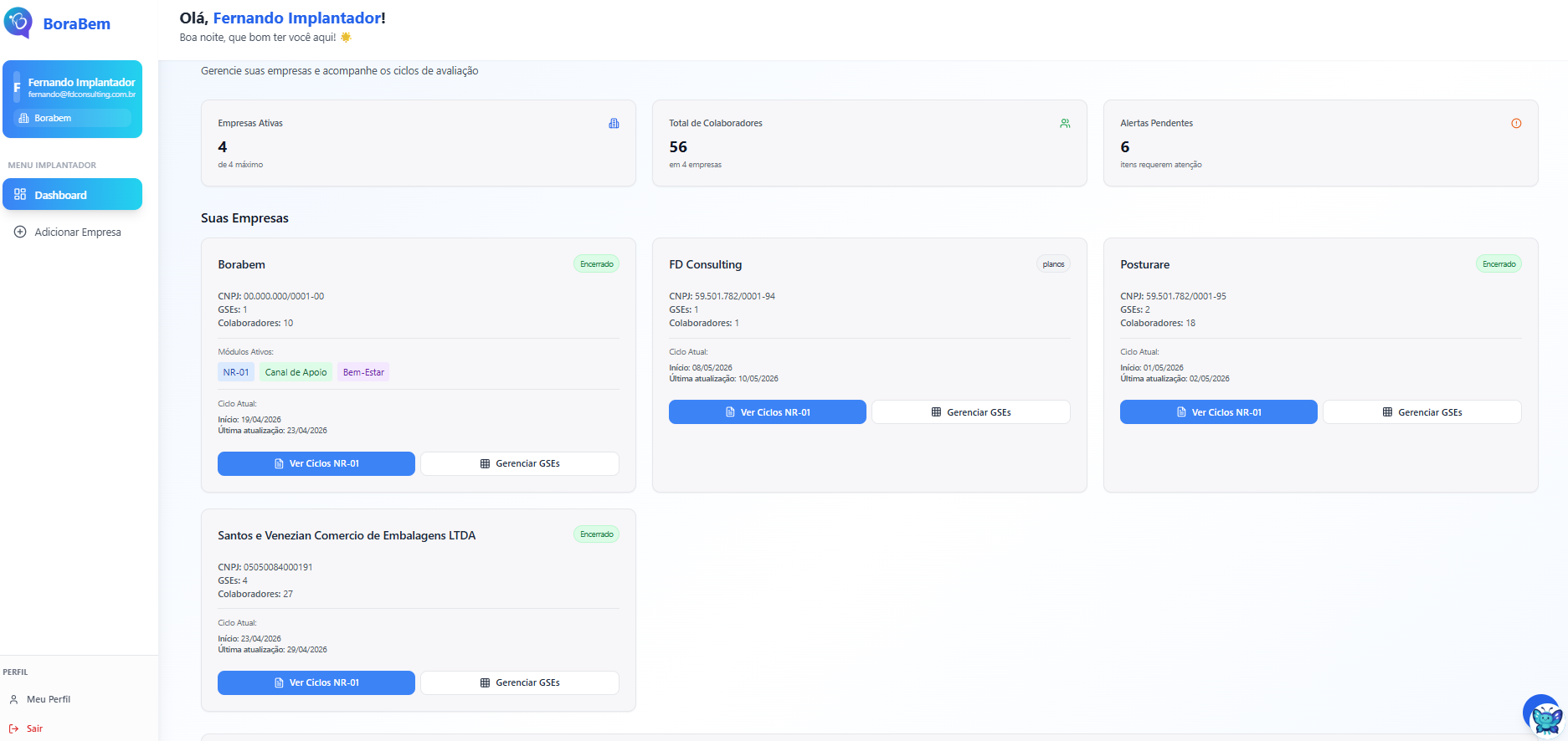 Dashboard do Implantador